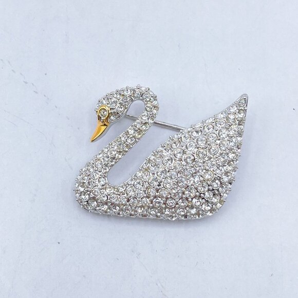 Swarovski Swan Shaped Brooch Pin With Gold Tone Beak - Picture 4 of 6
